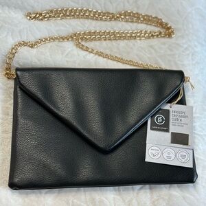 Black Envelope Crossbody Bag with Gold Chain